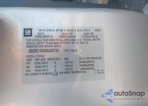 2008 Chevrolet Silverado 1500 Lt1 z USA, uszkodzony, nr VIN 3GCEC13C08G282768